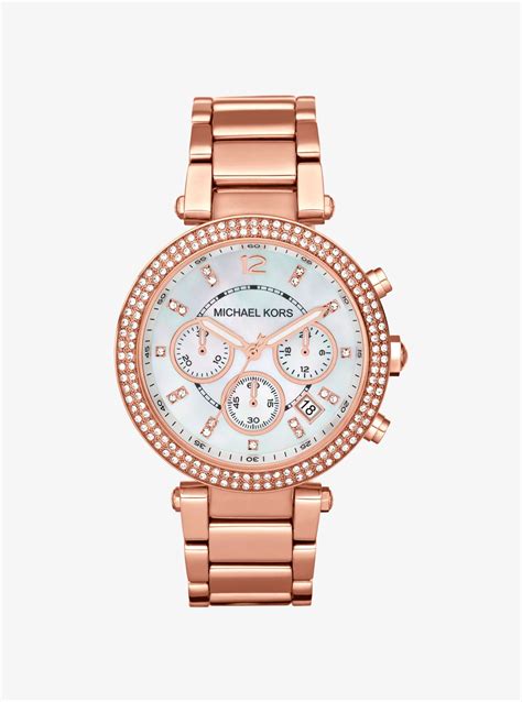 michael kors parker rose gold-tone watch $275.00|Michael Kors chronograph.